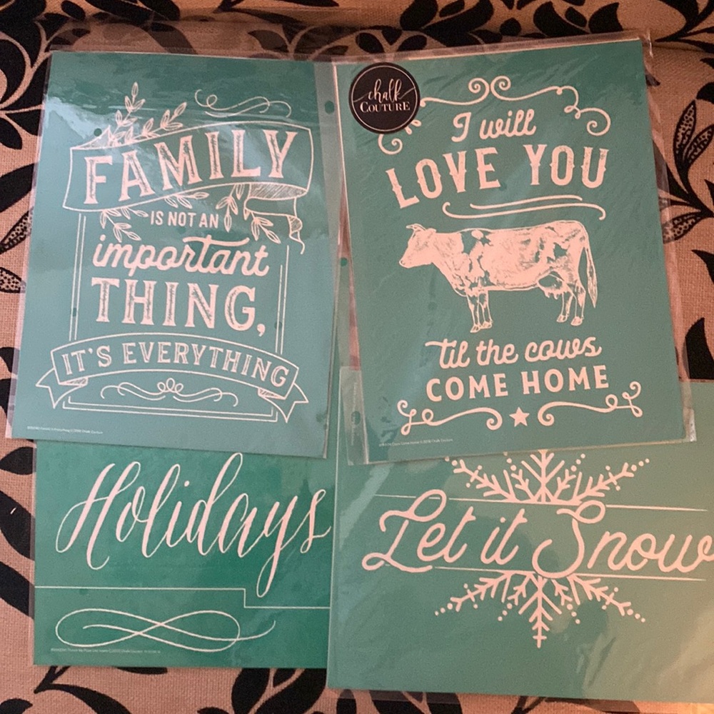 🎀 NEW Chalk Couture Stencils Bundle of 4 8.5 x 11 Family Love Holidays Christmas